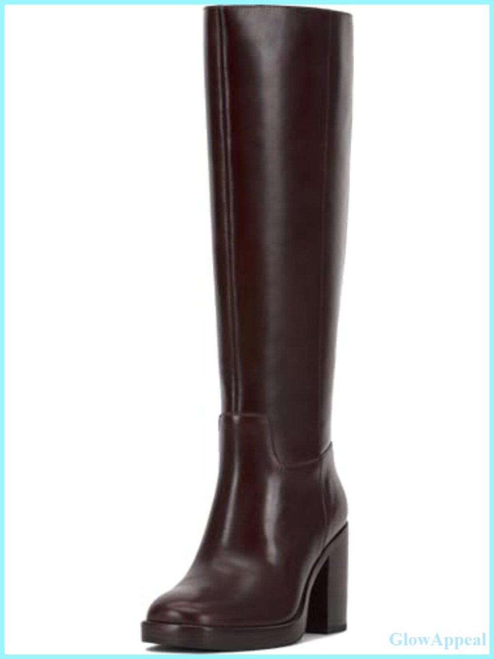 Wide Calf Knee-High Block Heel Boots Square Toe Leather